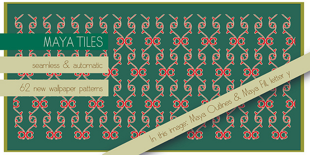 Maya Tiles Font The actual font which was used to generate this graphics (including 62 original patterns) is available from from MyFonts.com (clicking on the image will bring you to MyFonts page